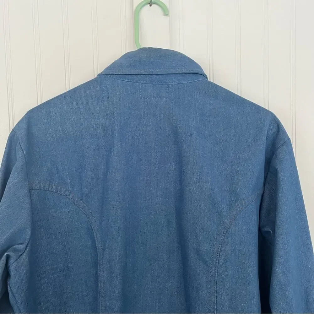 Vintage 60s 70s Levi’s Orange Tab Western Pearl Snap Denim Shirt Size Large Blue